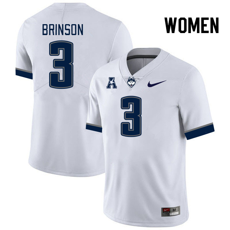 Women #3 D'Mon Brinson Uconn Huskies College Football Jerseys Stitched-White